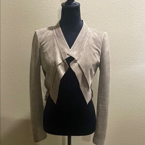 BCBGMaxAzria Tan Asymmetrical Tie Front Blouse